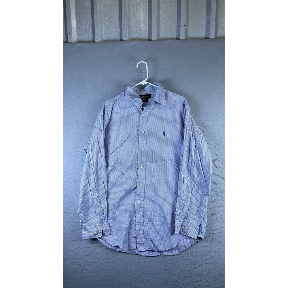 Ralph Lauren Button Down Mens 16 34/35 Blue Check Excellent Yarmouth Cotton